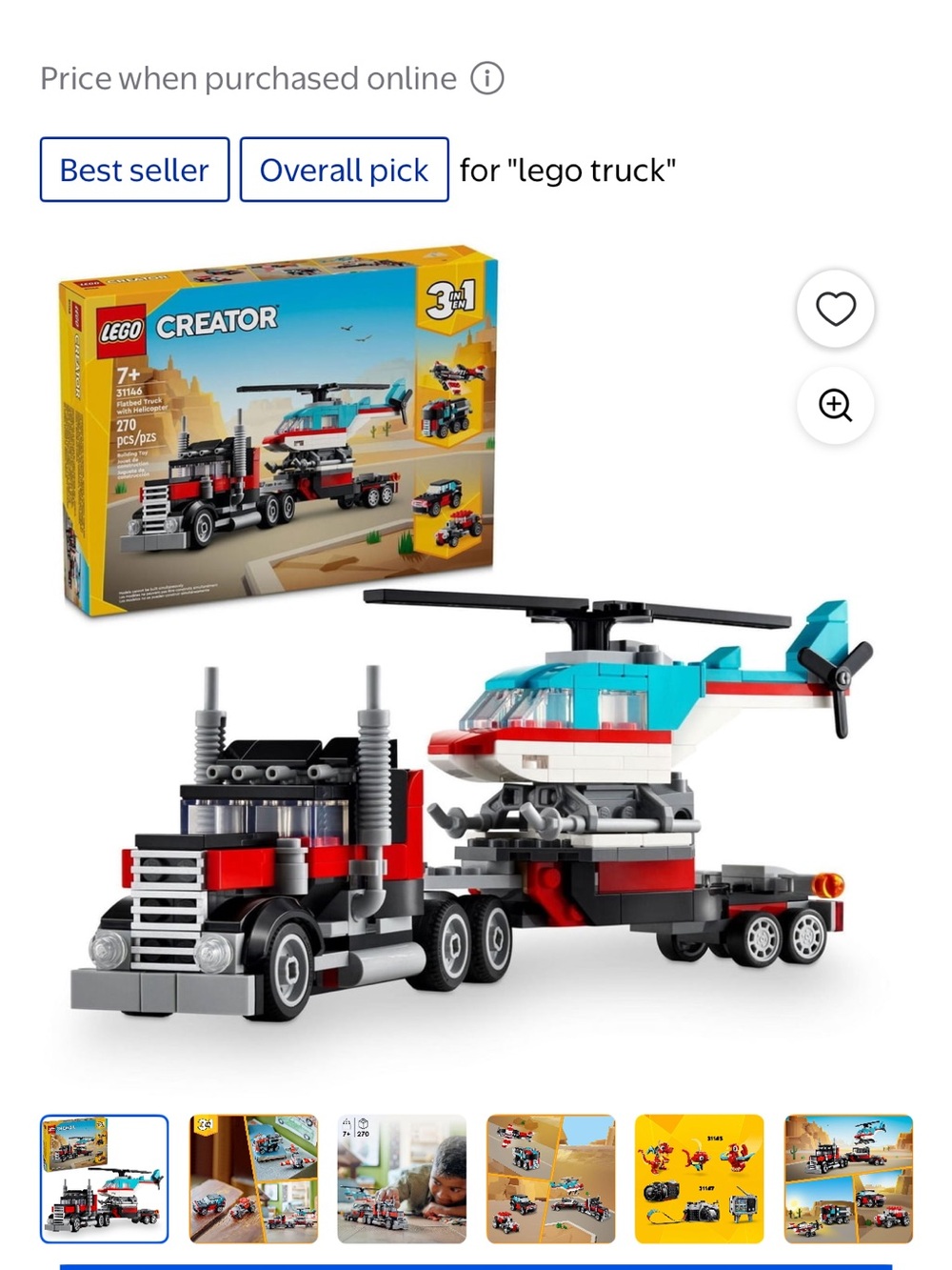 LEGO Creator Red, Blue, White and Black Helicopter Transport Truck